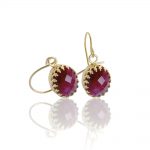 Gold Drop Earrings With Faceted Ruby Gems