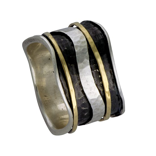 Silver Gold Oxidised Spinning Ring