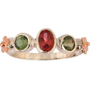 Exquisite Silver Gold Ring With Tourmaline Gemstones