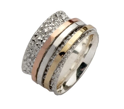 Textured Silver Gold Spinning Ring