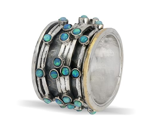 Opal Silver Gold Statment Spinning Ring