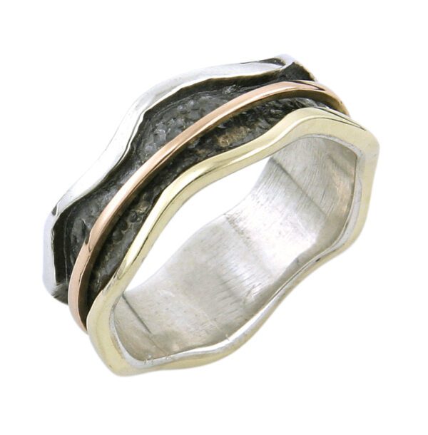 Silver Gold Oxidised Spinning Ring