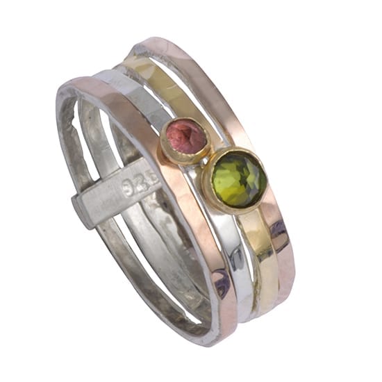 Stunning Silver Gold Ring With Tourmaline Gems