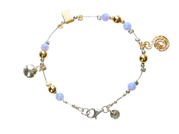 Opal Charm Silver Gold Bracelet