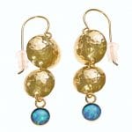 Hammered finish 14k Rolled Gold earrings with Opalite gems