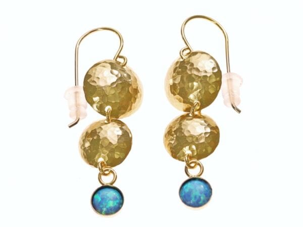 Hammered finish 14k Rolled Gold earrings with Opalite gems