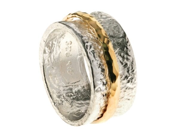 Hammered Silver Gold Spinning Ring