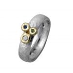 Silver Gold Ring With Multi Colour Diamonds