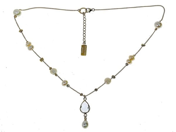 Gold Pearl CZ Drop Necklace