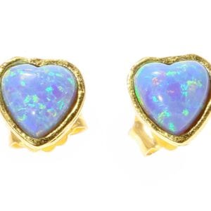 Lovely sterling silver with 24k gold plate studs set with heart shaped opalite gems
