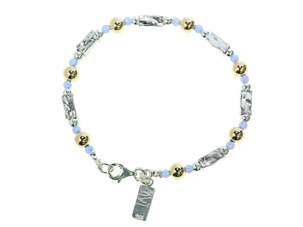 Stunning sterling silver bracelet with 14k rolled gold beads set with opalite gems
