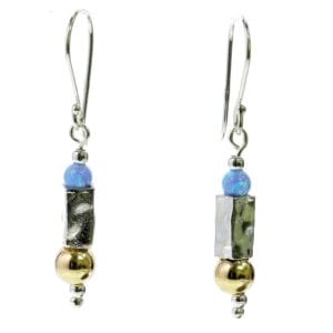 Hammered Silver Gold Earrings With Opals