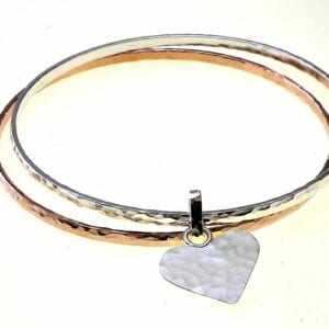 Double Silver Gold Bangle With Heart Charm