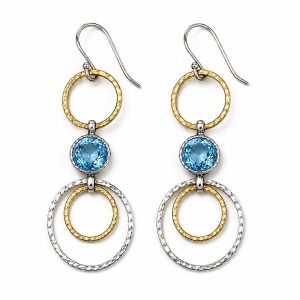 Handcrafted blue topaz drop earrings in sterling silver and gold