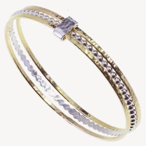 Two Tone Silver & Gold Hammered Bangle