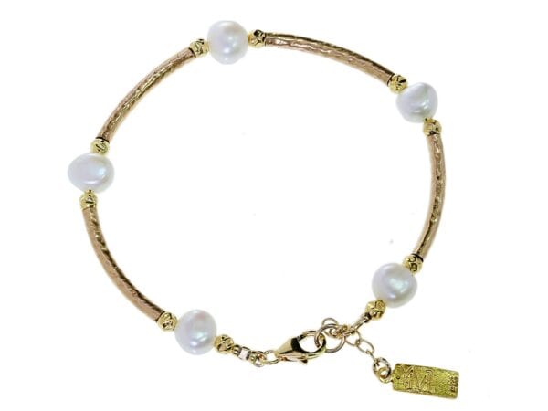 Hammered Bracelet With Pearls