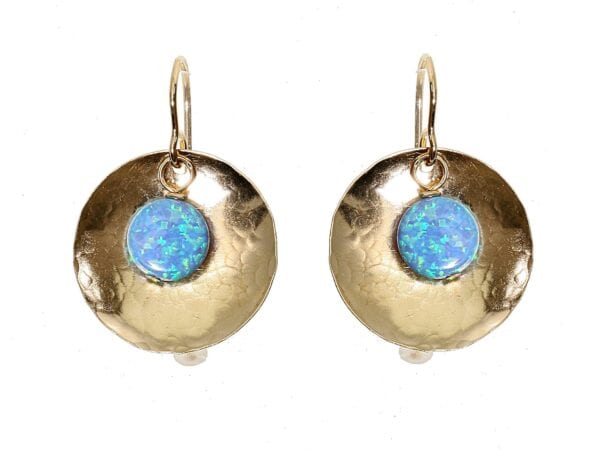 Hammered Round Opal Earrings