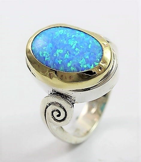 Silver Gold Opal Ring