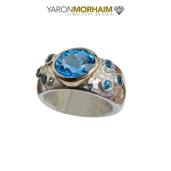 Silver & Gold Ring With Swiss Blue Topaz