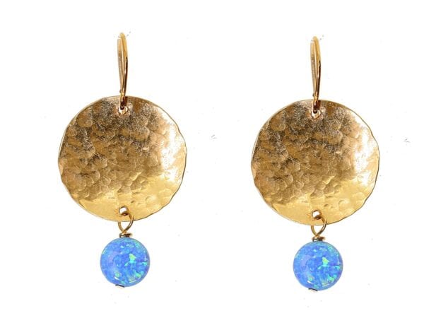 Opal Hammered Gold Earrings
