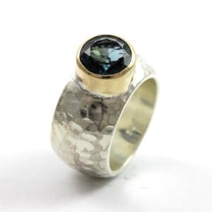 Silver & Gold Ring With London Blue Topaz