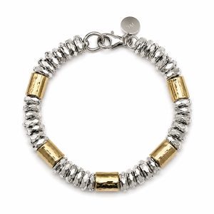Three tone silver and gold handmade bracelet with intertwined mixed metal links
