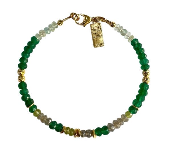 Gold Bracelet With Peridot Labradorite & Aquamarine 