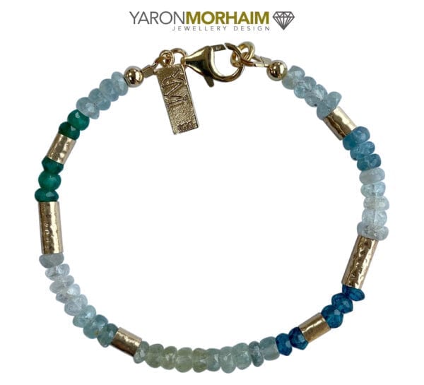 Gold Bracelet With Aquamarine & Green Onyx