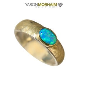 Oval Opal Hammered Silver & Gold Ring