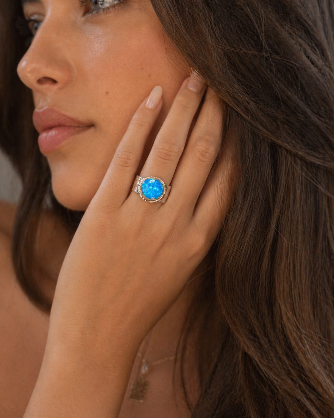 Luxury mixed metal opal gemstone ring in sterling silver and solid gold