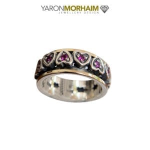 Spinning Heart Ruby Silver & Gold Ring