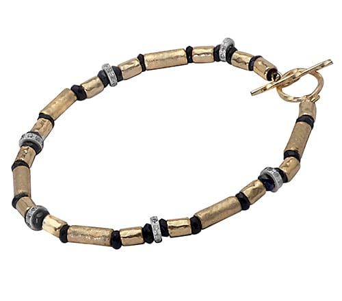 Black Onyx CZ Gold Bracelet With T Bar
