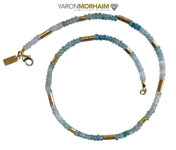 Gold Necklace Aquamarine Blue Topaz Gemstones