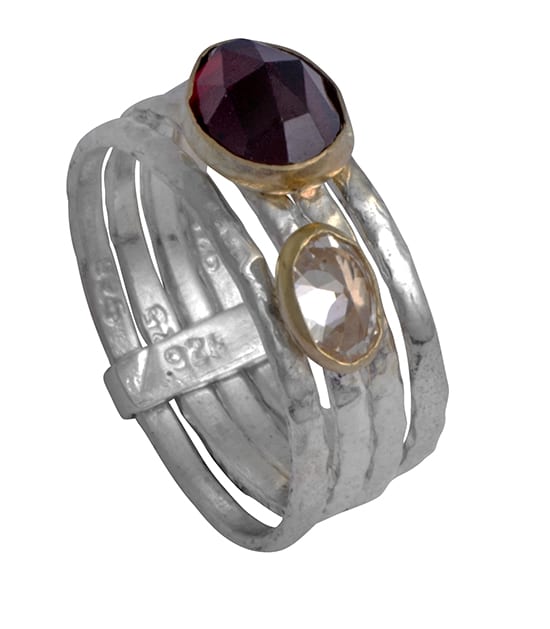 Silver Gold Ring With Garnet & CZ