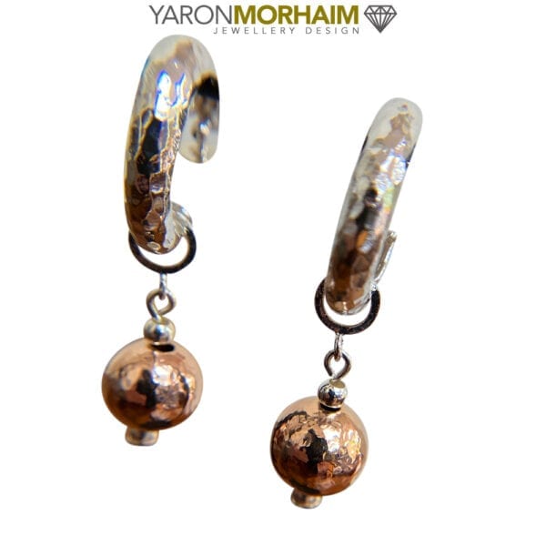 Hammered Silver & Rose Gold Ball Earrings