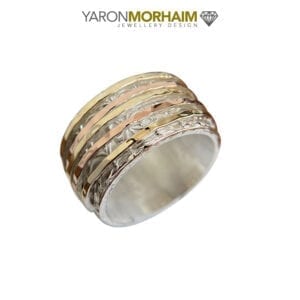 Three Tone Silver & Gold Spinning Ring