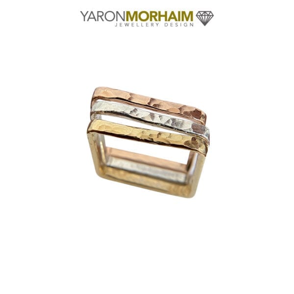 Triple Square Band Stacker Ring, Rose/Yellow gold, Silver