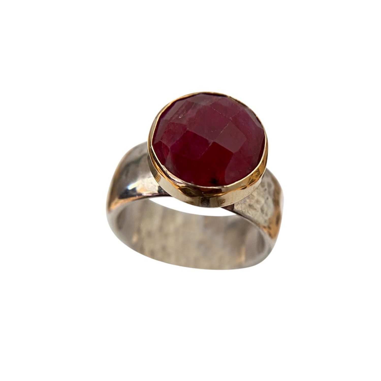 Yaron Morhaim Rose Cut Ruby Ring – Sterling Silver & 9K Gold Handmade Gemstone Ring