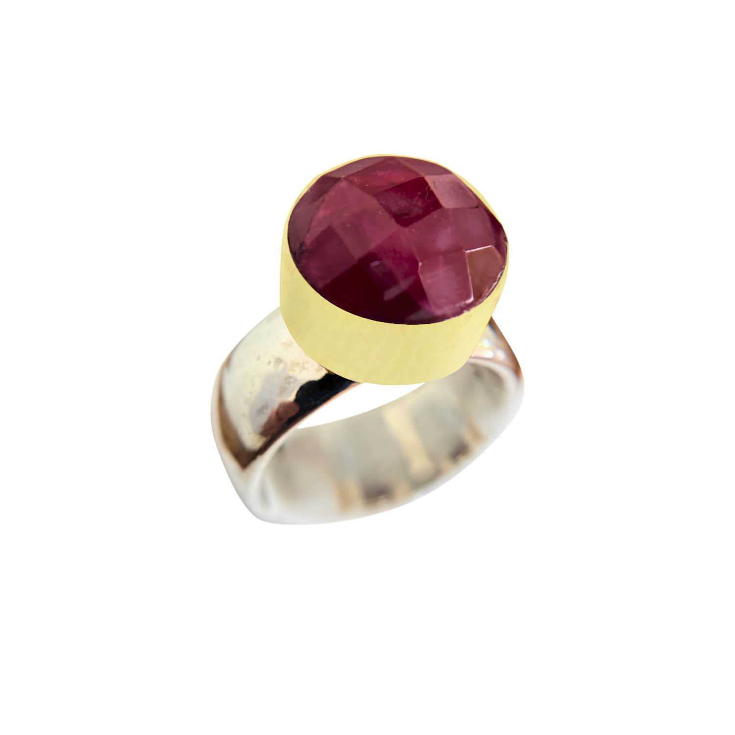 Yaron Morhaim Rose Cut Ruby Ring – Sterling Silver & 9K Gold Handmade Gemstone Ring