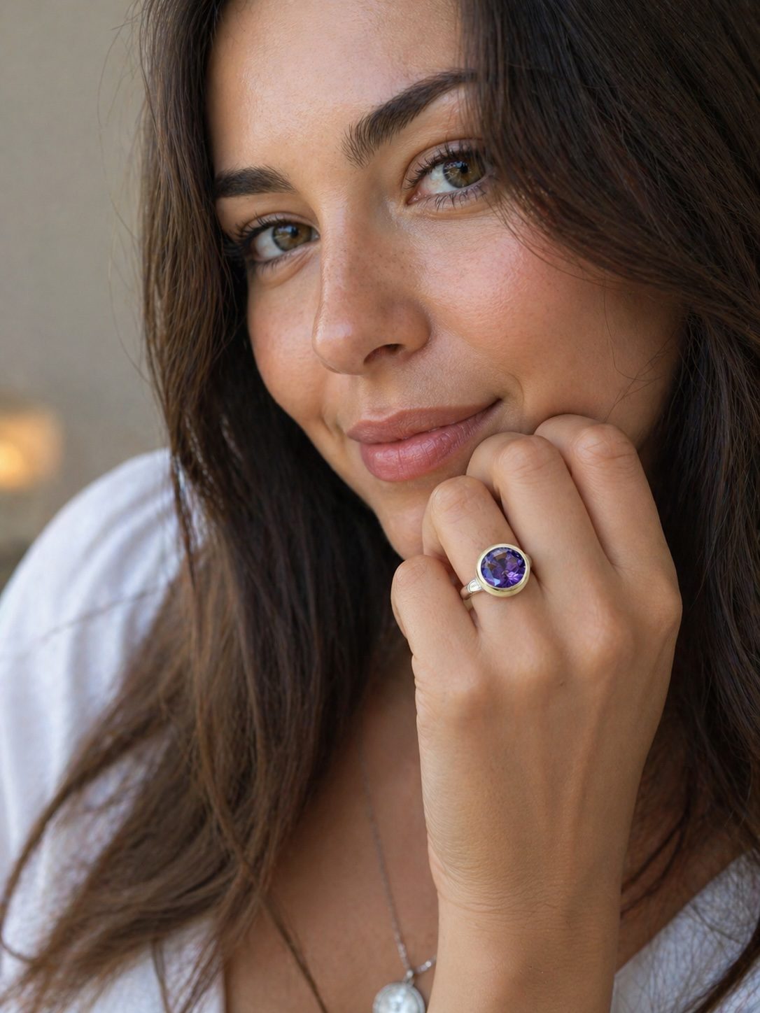 Artisan silver gold faceted amethyst statement ring handcrafted in London