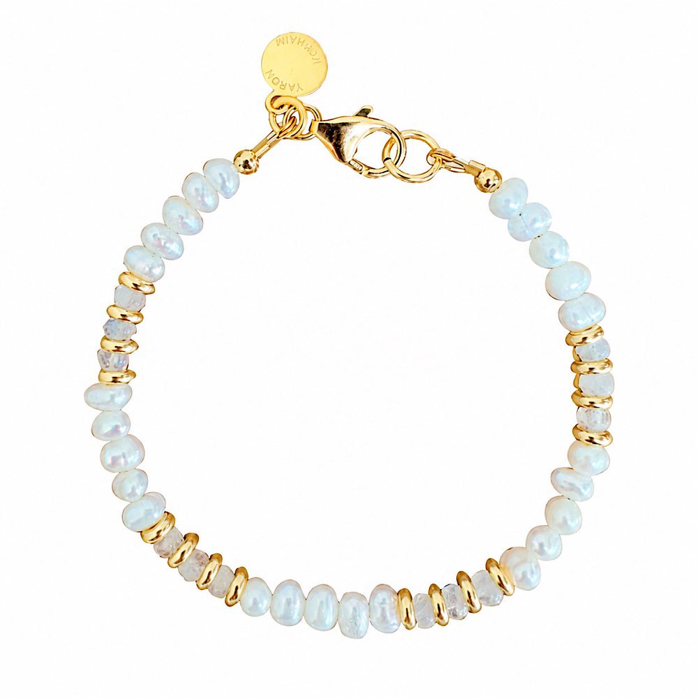 Pearl and moonstone bracelet with 14K gold fill beads