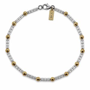 Silver and gold beaded necklace handcrafted by Yaron Morhaim