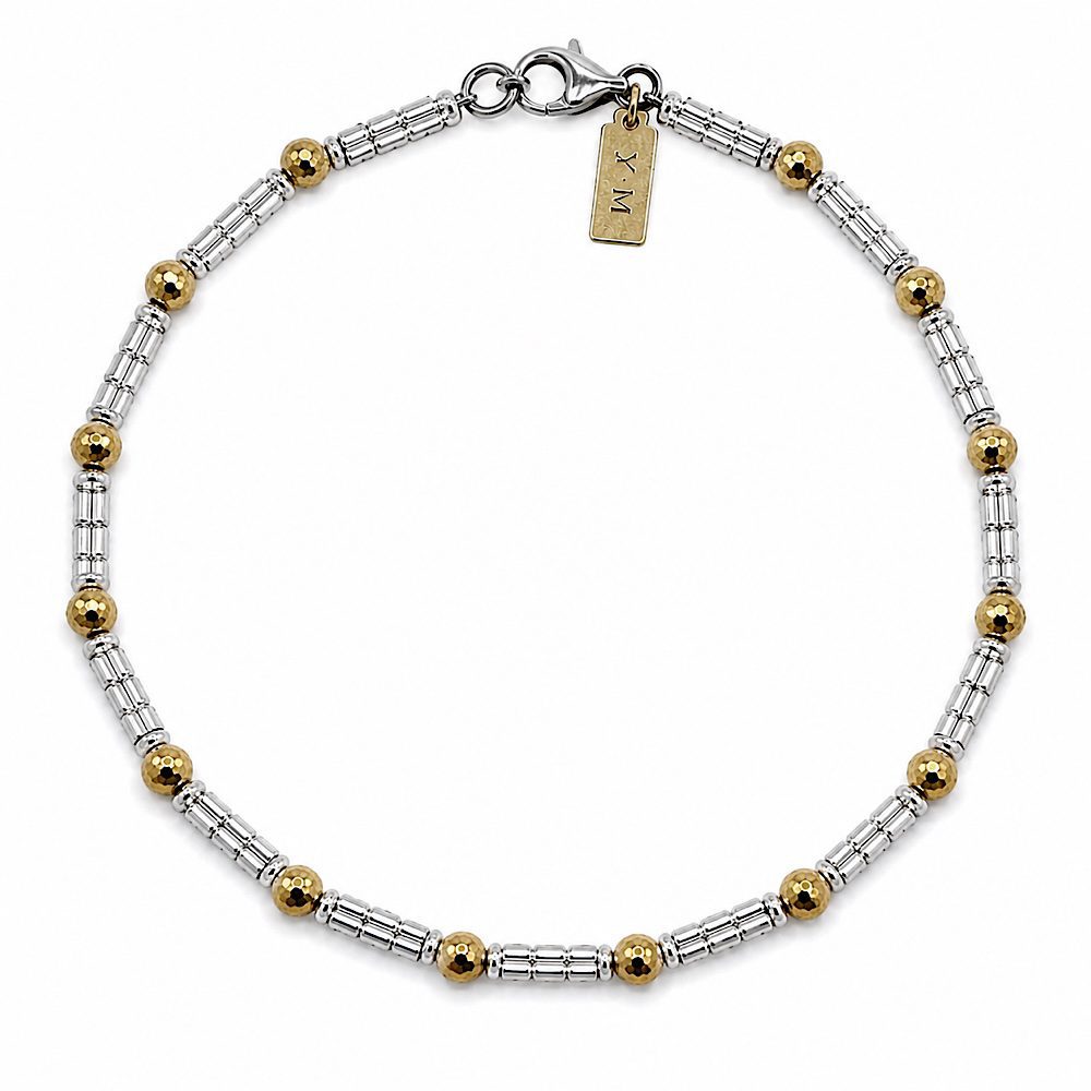 Silver and gold beaded necklace handcrafted by Yaron Morhaim