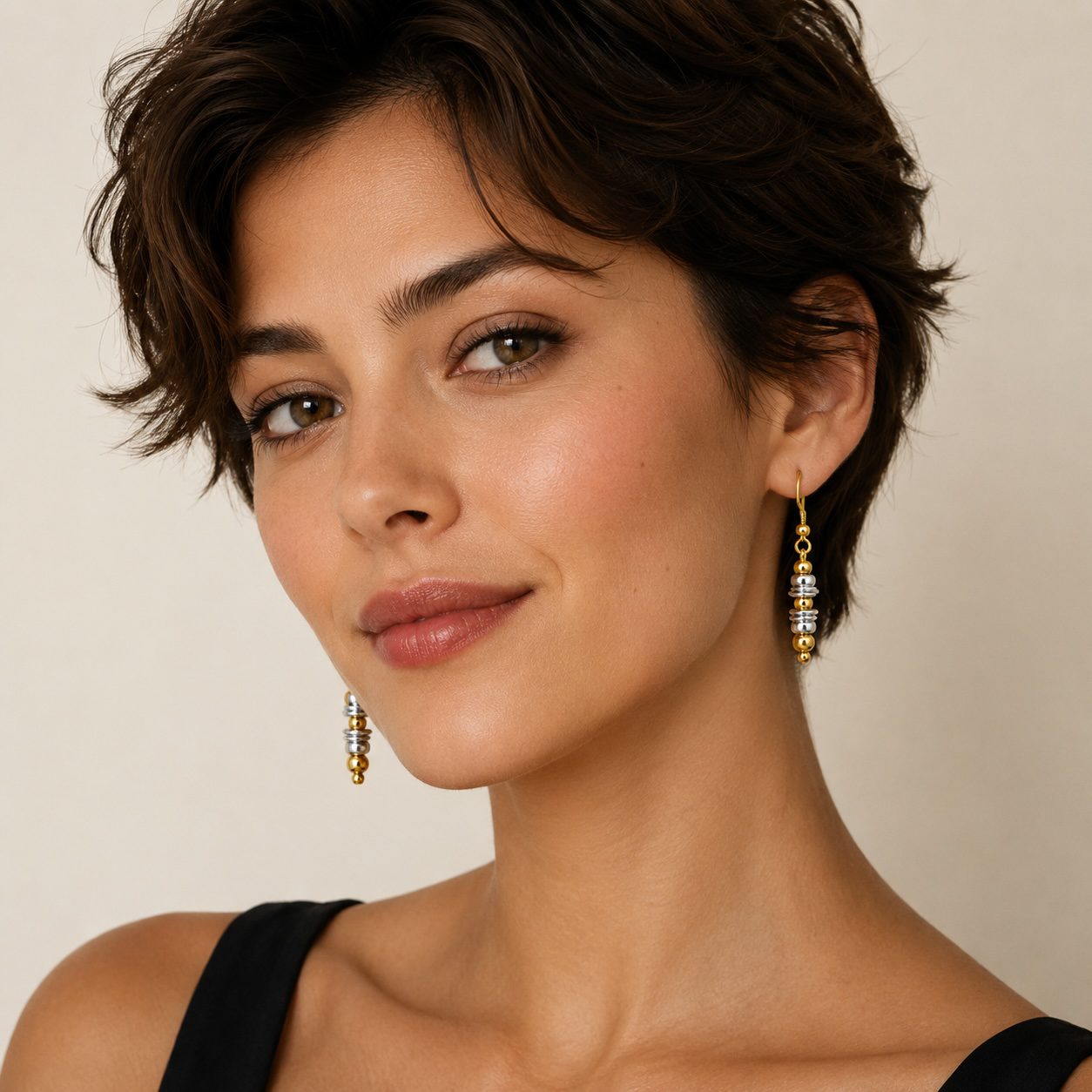 Mixed metal sterling silver and gold artisan dangle earrings