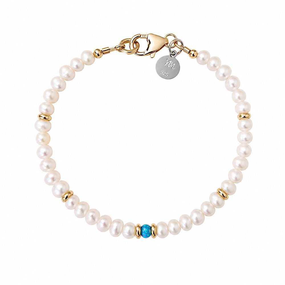 Freshwater pearl and opal bracelet handcrafted with 14ct gold fill clasp