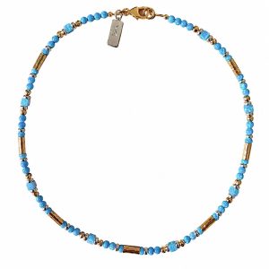 Opal gemstone necklace with gold vermeil roundels and hammered gold fill balls