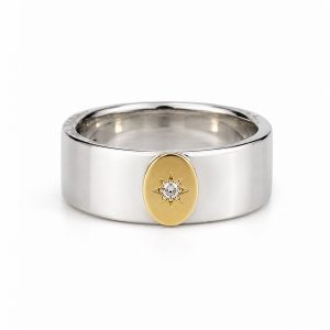 Sterling silver and gold diamond band ring with starburst detail
