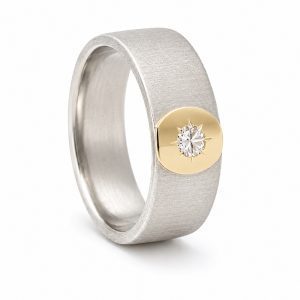 Sterling silver and gold diamond ring with brushed texture finish