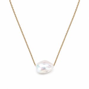 Golden Drift handcrafted baroque pearl necklace with warm golden detailing